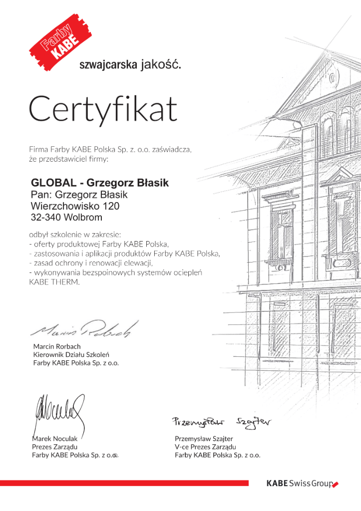 Certyfikat KABE - Global Docieplenia